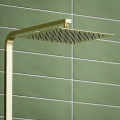 Harbour Status Brushed Brass Square Thermostatic Rigid Riser Shower Kit 10 Harbour Status Brushed Brass Square Thermostatic Rigid Riser Shower Kit -TAP WAREHOUSE Shop harbour status rigid riser thermostatic shower kit brass head detail