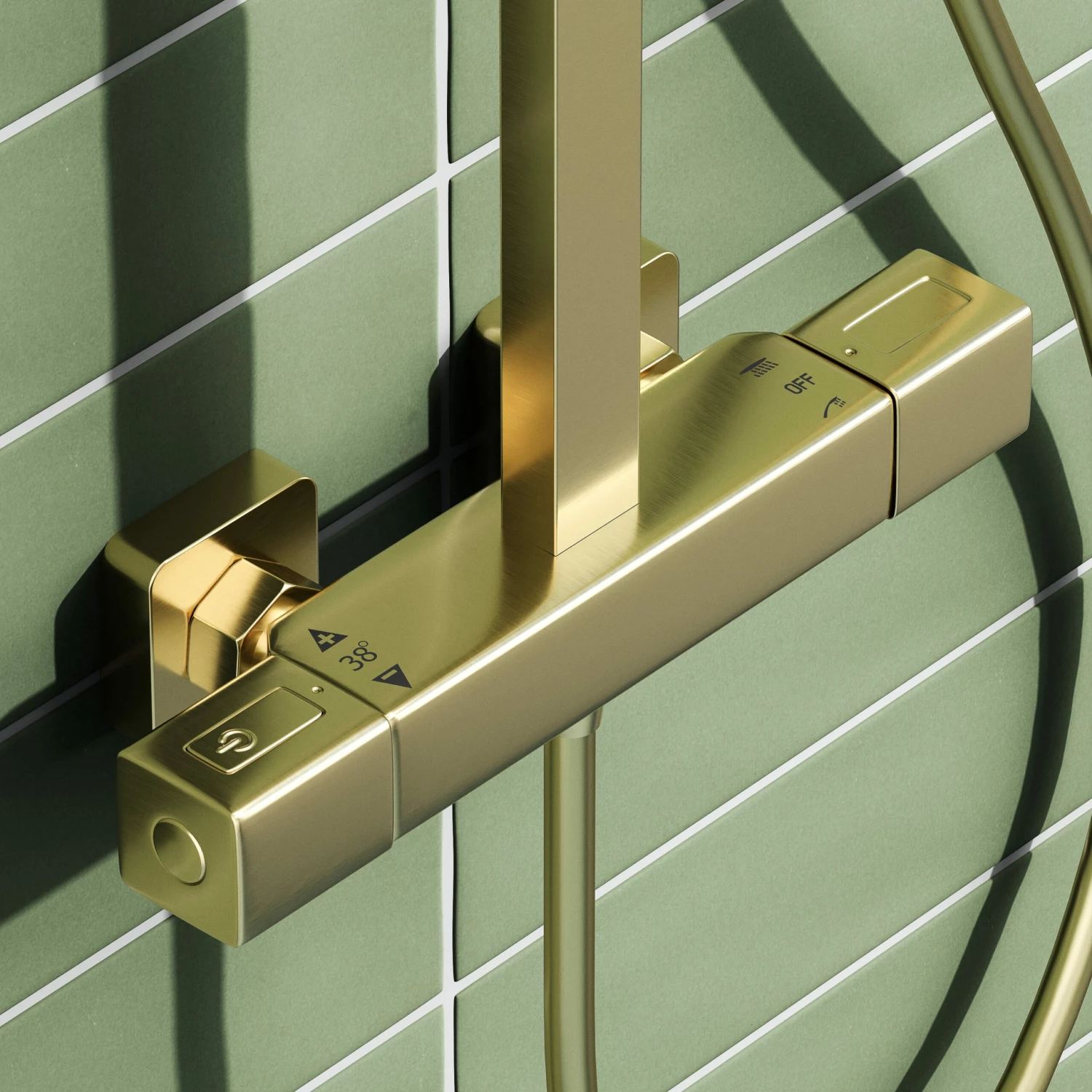 Harbour Status Brushed Brass Square Thermostatic Rigid Riser Shower Kit 4 Harbour Status Brushed Brass Square Thermostatic Rigid Riser Shower Kit - Image 2