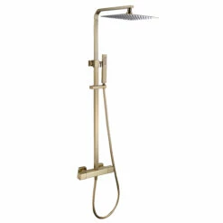 Harbour Status Brushed Brass Square Thermostatic Rigid Riser Shower Kit 12 Harbour Status Brushed Brass Square Thermostatic Rigid Riser Shower Kit -TAP WAREHOUSE Shop harbour status rigid riser thermostatic shower kit brushed brass cutout