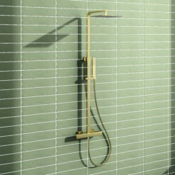 Harbour Status Brushed Brass Square Thermostatic Rigid Riser Shower Kit