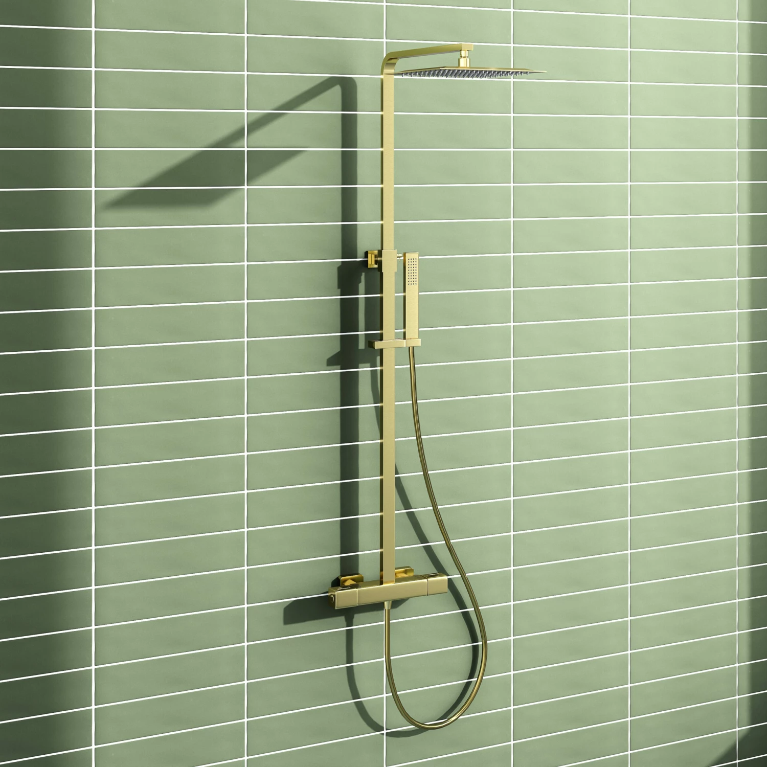 Harbour Status Brushed Brass Square Thermostatic Rigid Riser Shower Kit 3 Harbour Status Brushed Brass Square Thermostatic Rigid Riser Shower Kit
