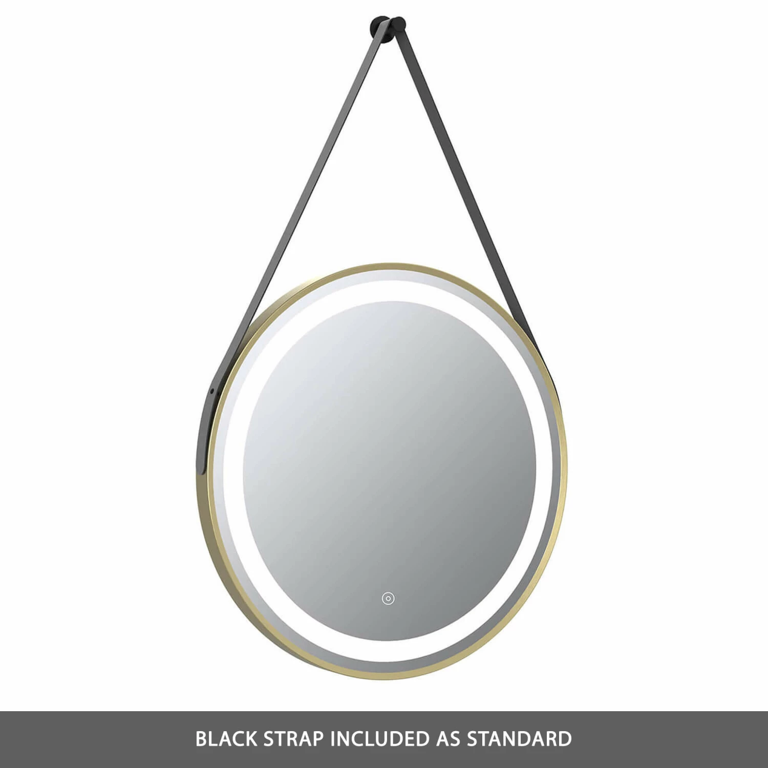 Harbour Status LED Illuminated Brushed Brass Round Mirror With Demister Pad, Colour Change Lights & Strap - 600mm 4 Harbour Status LED Illuminated Brushed Brass Round Mirror With Demister Pad, Colour Change Lights & Strap - 600mm - Image 2