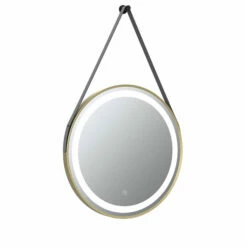 Harbour Status LED Illuminated Brushed Brass Round Mirror With Demister Pad, Colour Change Lights & Strap - 600mm