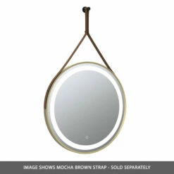 Harbour Status LED Illuminated Brushed Brass Round Mirror With Demister Pad, Colour Change Lights & Strap - 600mm 8 Harbour Status LED Illuminated Brushed Brass Round Mirror With Demister Pad, Colour Change Lights & Strap - 600mm -TAP WAREHOUSE Shop harbour status round led touch mirror brown strap banner