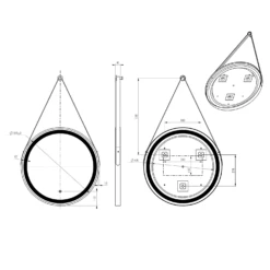 Harbour Status LED Illuminated Brushed Brass Round Mirror With Demister Pad, Colour Change Lights & Strap - 600mm 9 Harbour Status LED Illuminated Brushed Brass Round Mirror With Demister Pad, Colour Change Lights & Strap - 600mm -TAP WAREHOUSE Shop harbour status round led touch mirror drawing
