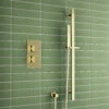 Harbour Status Brushed Brass Concealed Shower Valve & Slide Rail Shower Kit 1 Harbour Status Brushed Brass Concealed Shower Valve & Slide Rail Shower Kit -TAP WAREHOUSE Shop harbour status shower valve and slide rail kit brushed brass pack lifestyle