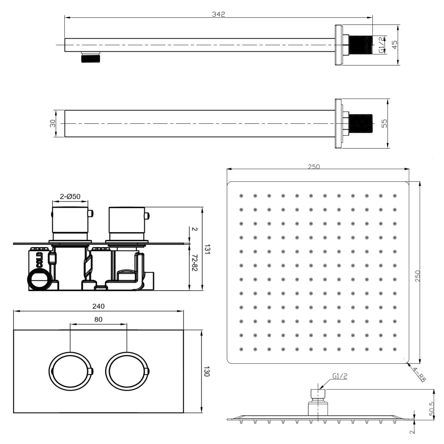 Harbour Status Brushed Brass Concealed Shower Valve, Fixed Shower Arm & Head 5 Harbour Status Brushed Brass Concealed Shower Valve, Fixed Shower Arm & Head - Image 3