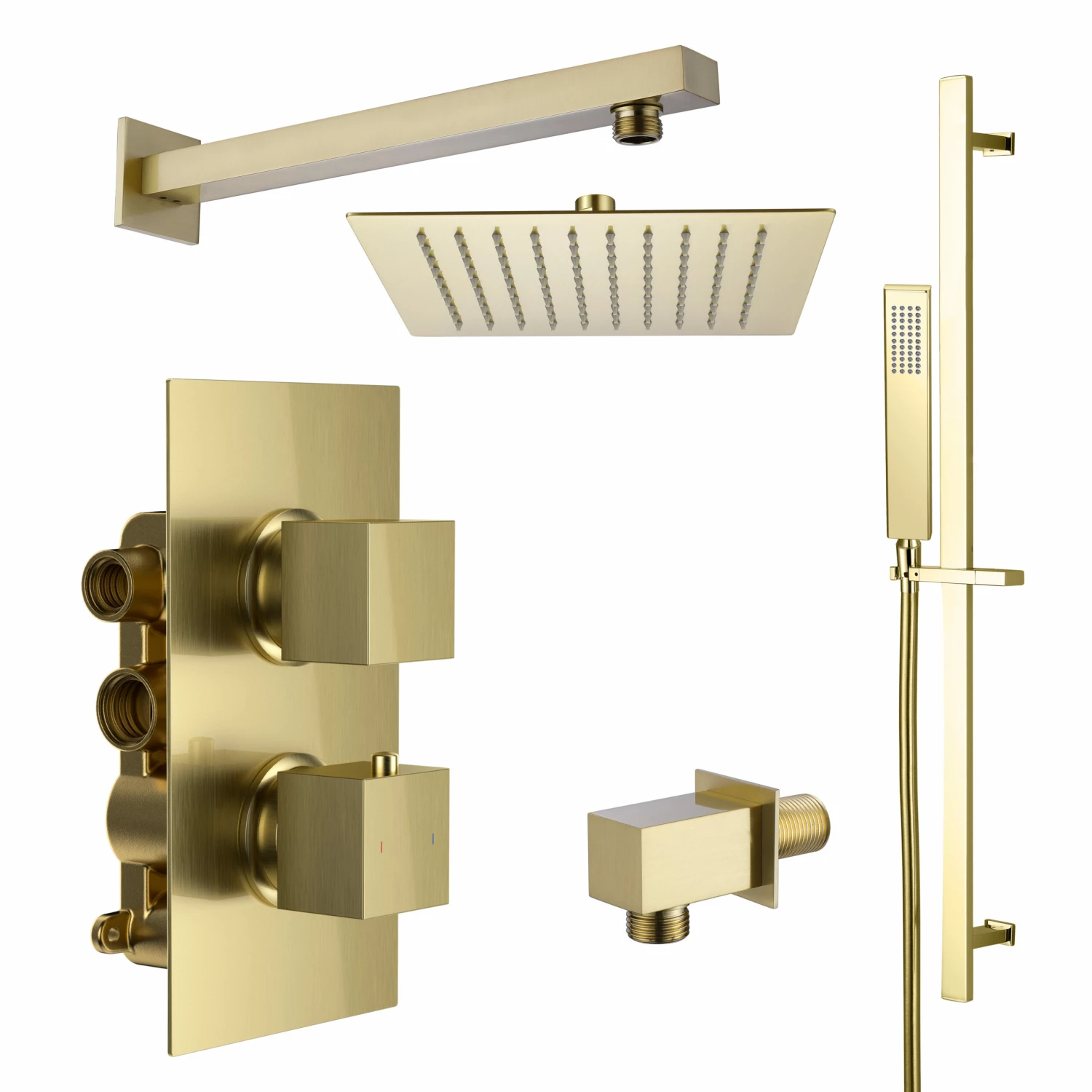 Harbour Status Brushed Brass Shower Package With 2 Outlet Valve, Fixed Head & Arm And Slide Rail Shower Kit 4 Harbour Status Brushed Brass Shower Package With 2 Outlet Valve, Fixed Head & Arm And Slide Rail Shower Kit - Image 2