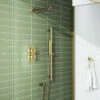 Harbour Status Brushed Brass Shower Package With 2 Outlet Valve, Fixed Head & Arm And Slide Rail Shower Kit 2 Harbour Status Brushed Brass Shower Package With 2 Outlet Valve, Fixed Head & Arm And Slide Rail Shower Kit -TAP WAREHOUSE Shop harbour status shower valve head arm and slide rail kit brushed brass pack lifestyle
