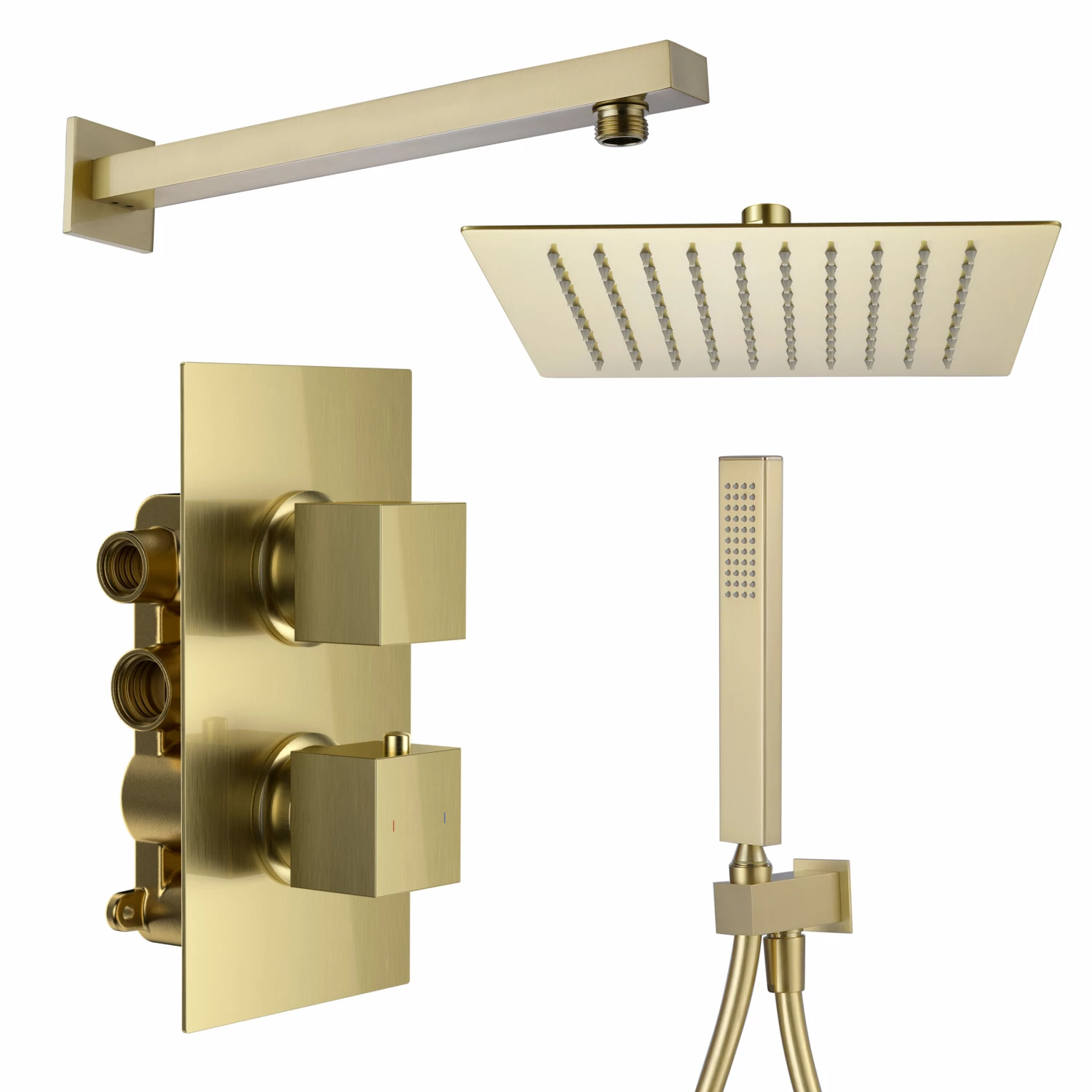Harbour Status Brushed Brass Shower Package With 2 Outlet Valve, Fixed Head & Arm And Wall Shower Kit 4 Harbour Status Brushed Brass Shower Package With 2 Outlet Valve, Fixed Head & Arm And Wall Shower Kit - Image 2