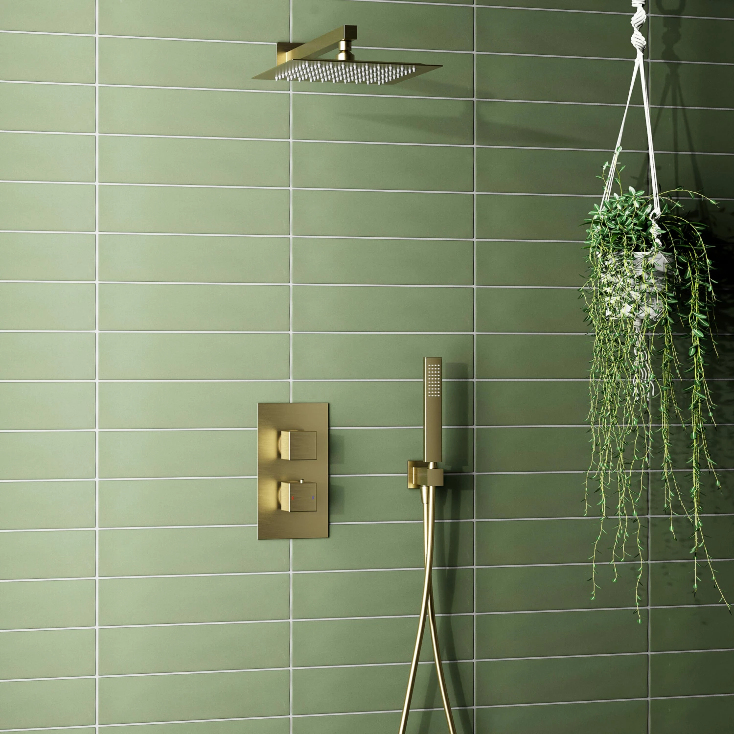 Harbour Status Brushed Brass Shower Package With 2 Outlet Valve, Fixed Head & Arm And Wall Shower Kit 3 Harbour Status Brushed Brass Shower Package With 2 Outlet Valve, Fixed Head & Arm And Wall Shower Kit