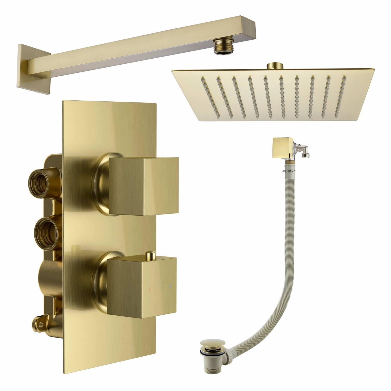 Harbour Status Brushed Brass Shower Package With 2 Outlet Valve, Fixed Head & Arm And Overflow Bath Filler 4 Harbour Status Brushed Brass Shower Package With 2 Outlet Valve, Fixed Head & Arm And Overflow Bath Filler - Image 2