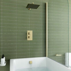 Harbour Status Brushed Brass Shower Package With 2 Outlet Valve, Fixed Head & Arm And Overflow Bath Filler
