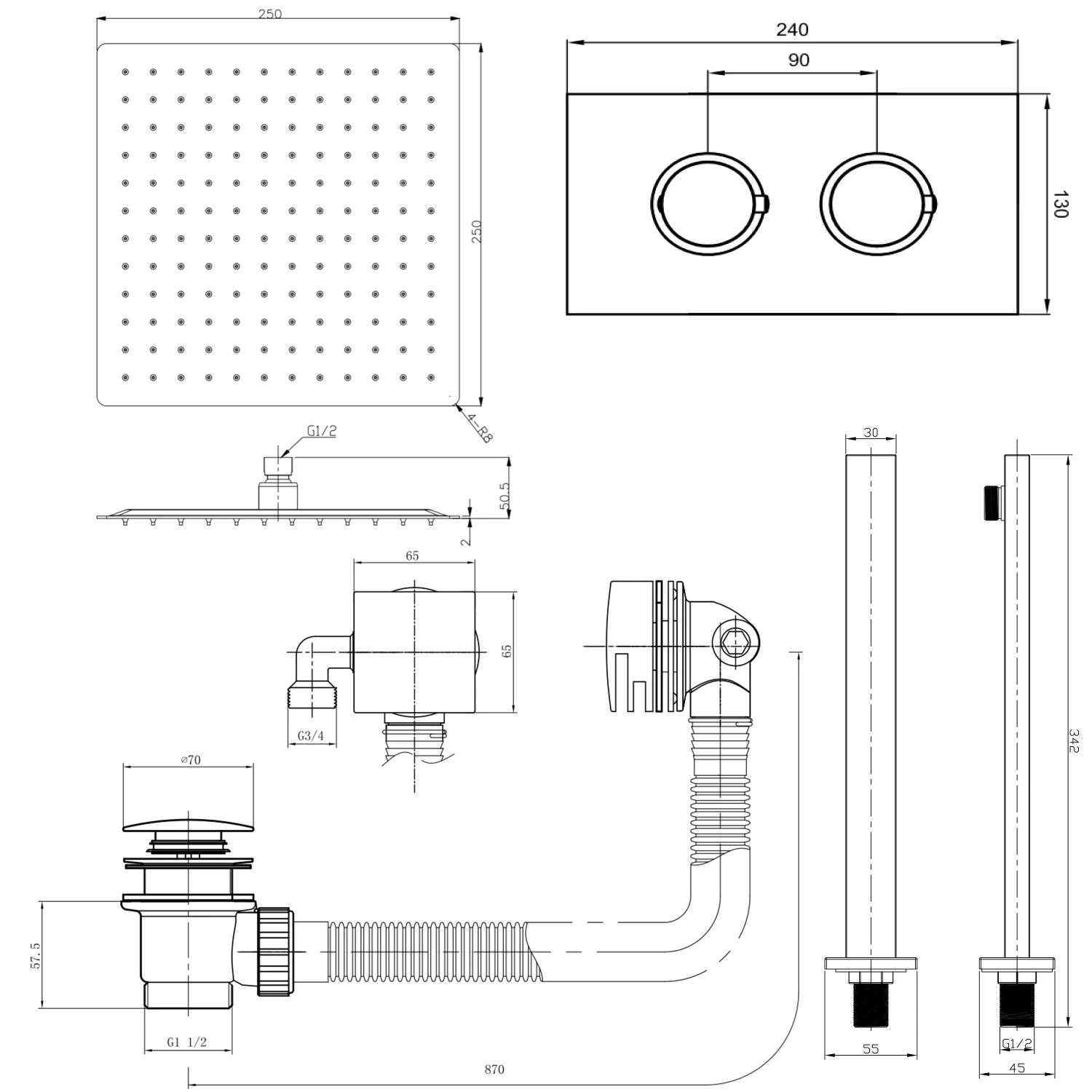 Harbour Status Brushed Brass Shower Package With 2 Outlet Valve, Fixed Head & Arm And Overflow Bath Filler 5 Harbour Status Brushed Brass Shower Package With 2 Outlet Valve, Fixed Head & Arm And Overflow Bath Filler - Image 3