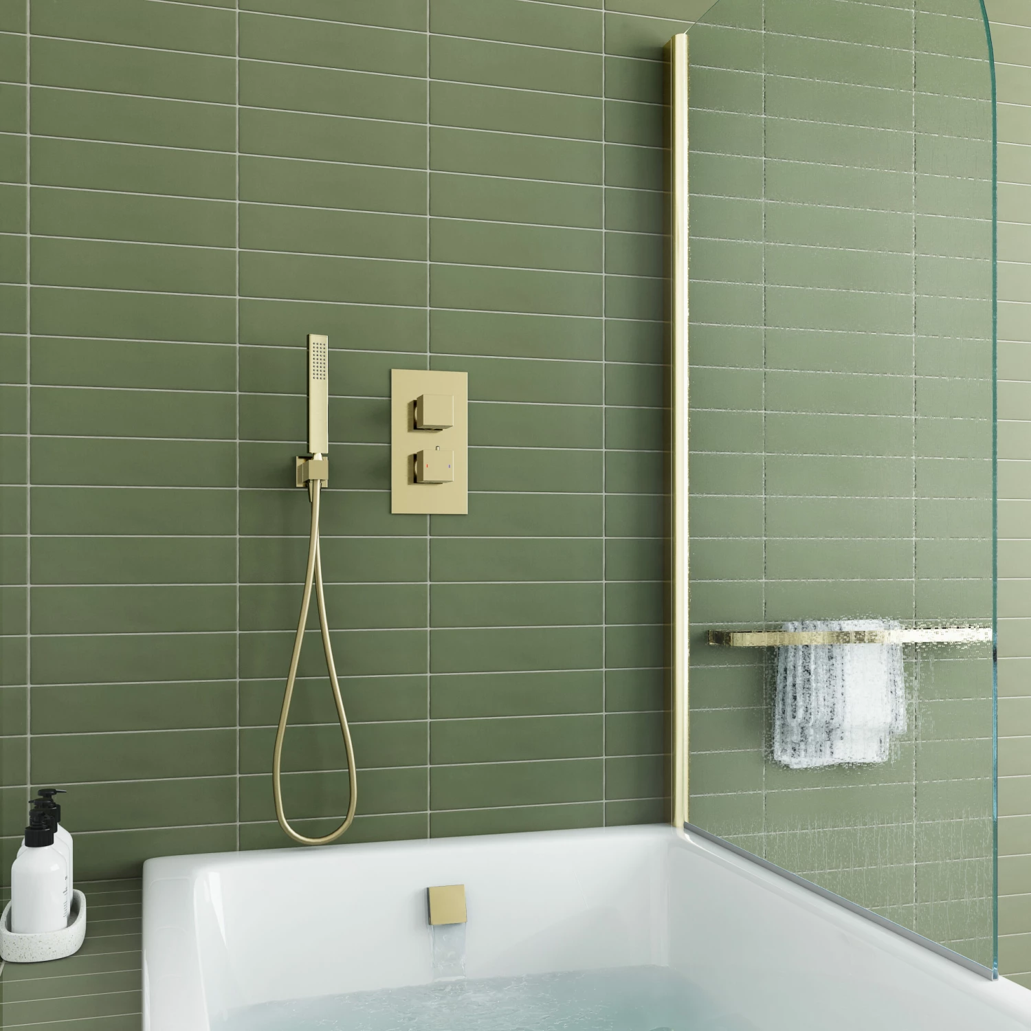 Harbour Status Brushed Brass Shower Package With 2 Outlet Valve, Wall Shower Kit And Overflow Bath Filler 4 Harbour Status Brushed Brass Shower Package With 2 Outlet Valve, Wall Shower Kit And Overflow Bath Filler - Image 2