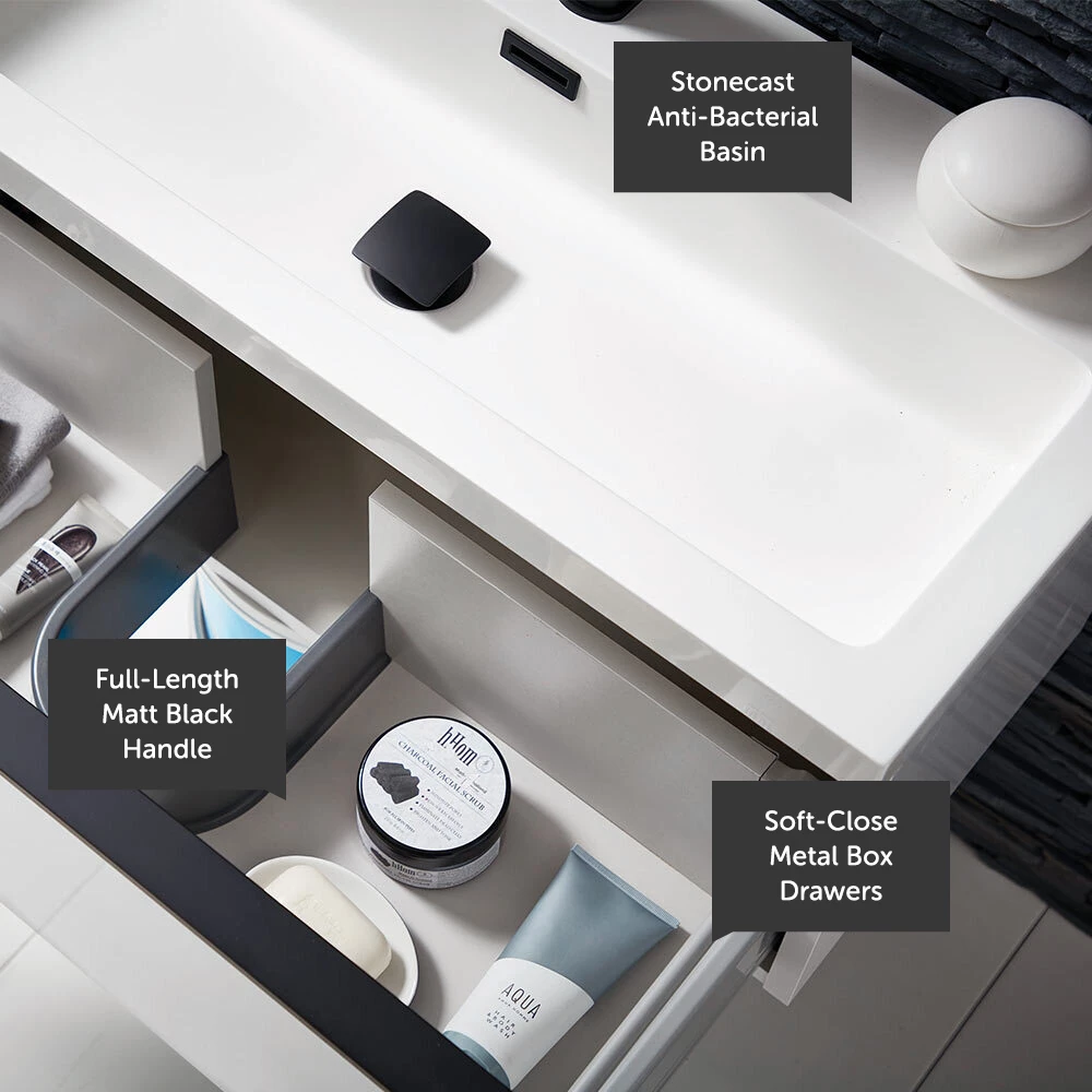 Harbour Status 600mm Wall Hung Vanity Unit & Basin - Gloss White With Matt Black Frame 6 Harbour Status 600mm Wall Hung Vanity Unit & Basin - Gloss White With Matt Black Frame - Image 4