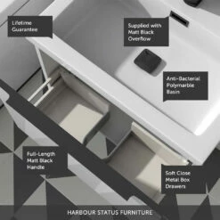 Harbour Status 800mm Wall Hung Vanity Unit & Basin - Gloss White With Matt Black Handle 13 Harbour Status 800mm Wall Hung Vanity Unit & Basin - Gloss White With Matt Black Handle -TAP WAREHOUSE Shop harbour status wall hung unit black handle overflow call out