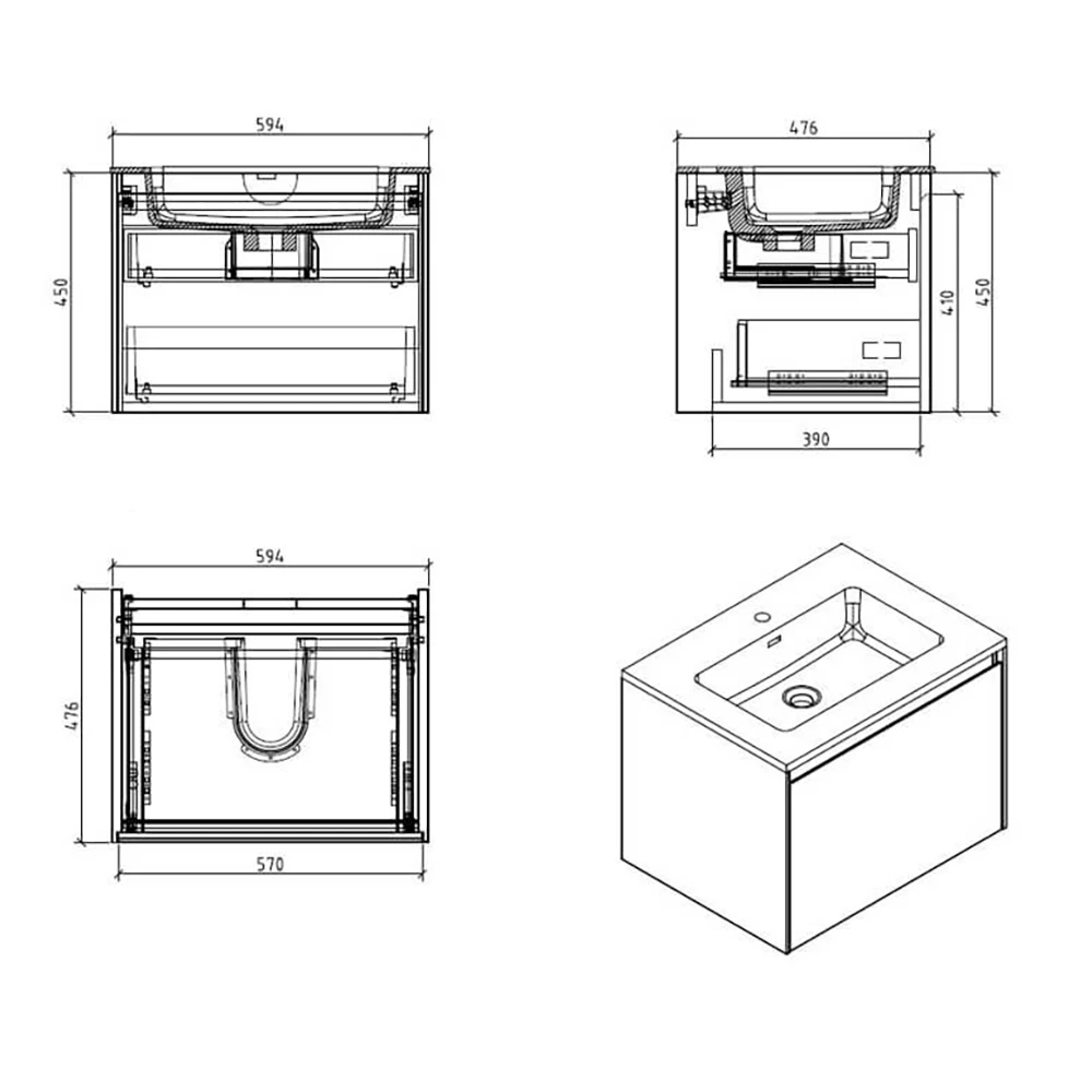 Harbour Substance 600mm 1 Drawer Wall Mounted Vanity Unit & Black Basin - Concrete Effect 14 Harbour Substance 600mm 1 Drawer Wall Mounted Vanity Unit & Black Basin - Concrete Effect - Image 12