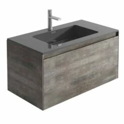 Harbour Substance 900mm 1 Drawer Wall Mounted Vanity Unit & Black Basin - Concrete Effect 24 Harbour Substance 900mm 1 Drawer Wall Mounted Vanity Unit & Black Basin - Concrete Effect -TAP WAREHOUSE Shop harbour substance 900mm black basin unit metallic