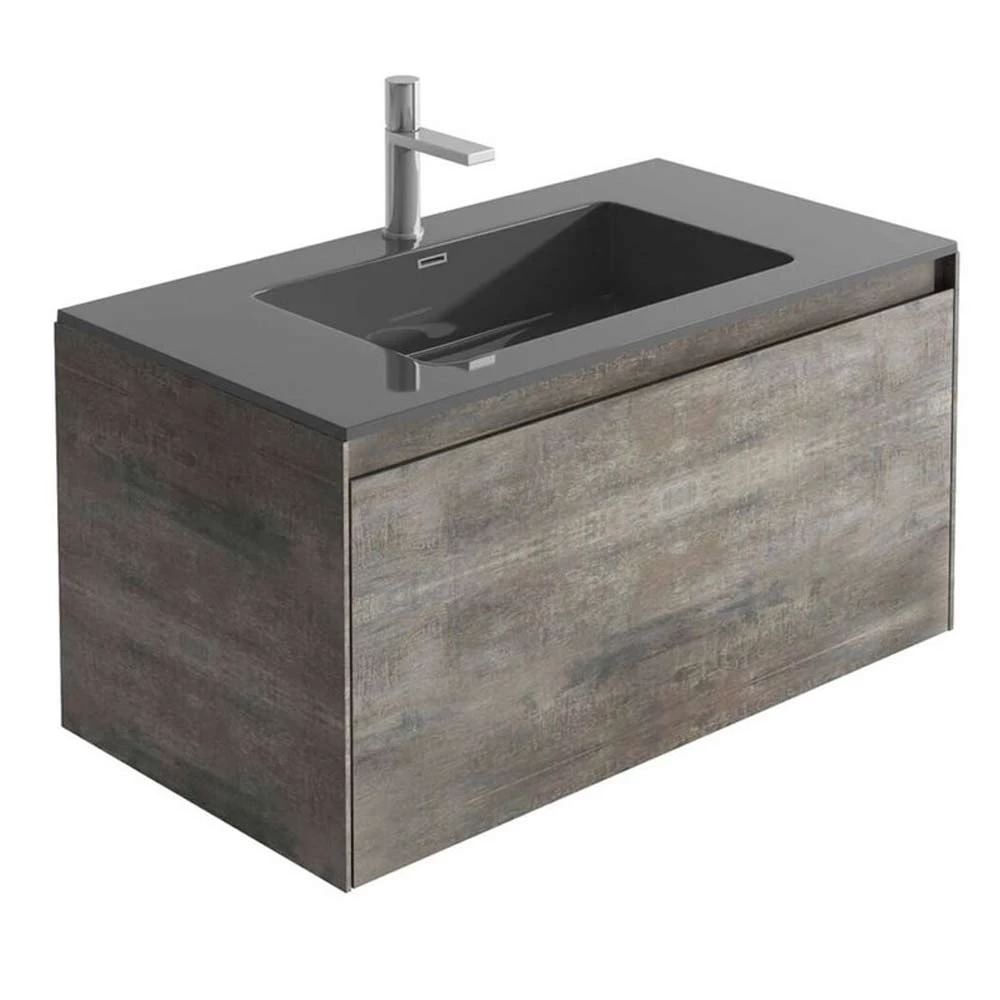 Harbour Substance 900mm 1 Drawer Wall Mounted Vanity Unit & Black Basin - Concrete Effect 12 Harbour Substance 900mm 1 Drawer Wall Mounted Vanity Unit & Black Basin - Concrete Effect - Image 10