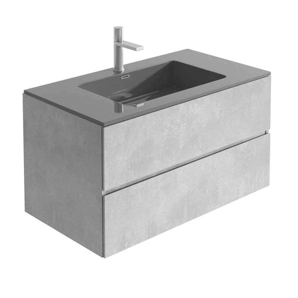 Harbour Substance 900mm 2 Drawer Wall Mounted Vanity Unit & Black Basin - Concrete Effect 10 Harbour Substance 900mm 2 Drawer Wall Mounted Vanity Unit & Black Basin - Concrete Effect - Image 8