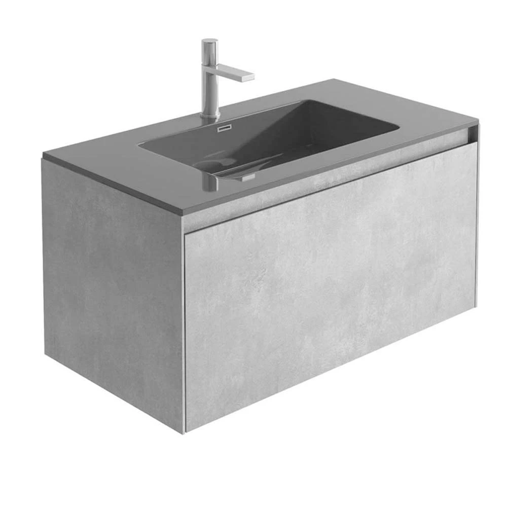 Harbour Substance 900mm 1 Drawer Wall Mounted Vanity Unit & Black Basin - Concrete Effect 14 Harbour Substance 900mm 1 Drawer Wall Mounted Vanity Unit & Black Basin - Concrete Effect - Image 12