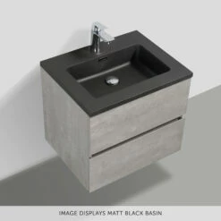 Harbour Substance 600mm 2 Drawer Wall Mounted Vanity Unit & White Basin - Concrete Effect 11 Harbour Substance 600mm 2 Drawer Wall Mounted Vanity Unit & White Basin - Concrete Effect -TAP WAREHOUSE Shop harbour substance black basin angled view banner 1