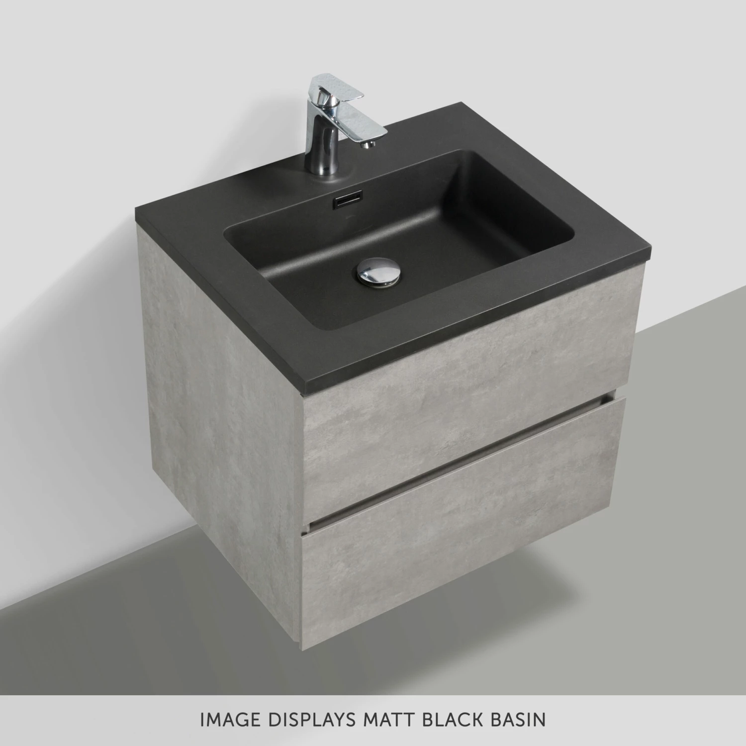 Harbour Substance 600mm 2 Drawer Wall Mounted Vanity Unit & White Basin - Concrete Effect 5 Harbour Substance 600mm 2 Drawer Wall Mounted Vanity Unit & White Basin - Concrete Effect - Image 3