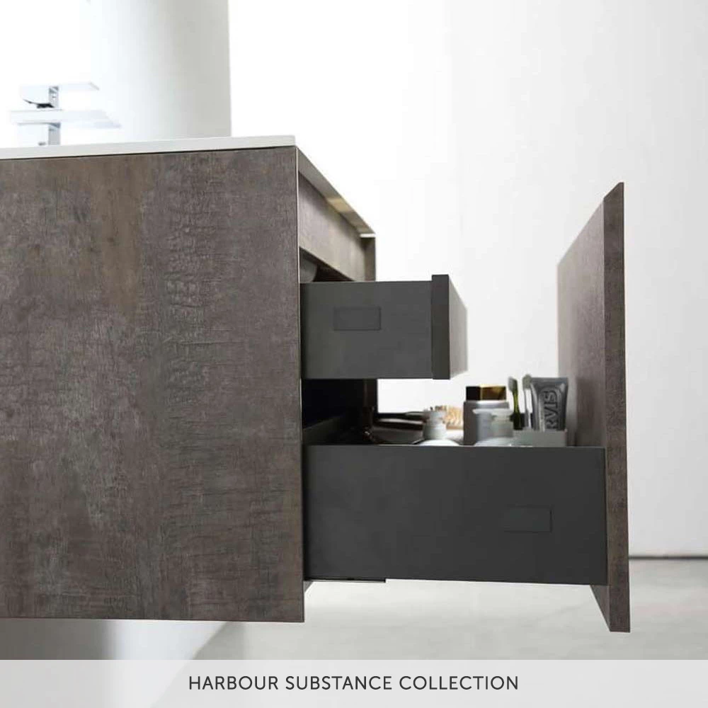 Harbour Substance 900mm 1 Drawer Wall Mounted Vanity Unit & Black Basin - Concrete Effect 9 Harbour Substance 900mm 1 Drawer Wall Mounted Vanity Unit & Black Basin - Concrete Effect - Image 7