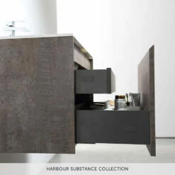 Harbour Substance 600mm 1 Drawer Wall Mounted Vanity Unit & Black Basin - Concrete Effect 19 Harbour Substance 600mm 1 Drawer Wall Mounted Vanity Unit & Black Basin - Concrete Effect -TAP WAREHOUSE Shop harbour substance metallic effect unit open drawer banner