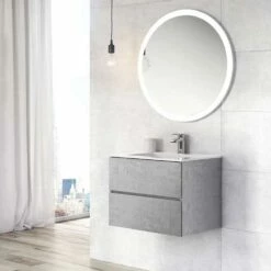 Harbour Substance 600mm 2 Drawer Wall Mounted Vanity Unit & White Basin - Concrete Effect
