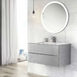 Harbour Substance 900mm 2 Drawer Wall Mounted Vanity Unit & Black Basin - Concrete Effect