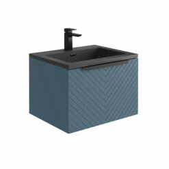 Harbour Symmetry 600mm Wall Hung Vanity Unit With Matt Black Handle - Grey Basin & Matt Pastel Pink Unit -TAP WAREHOUSE Shop harbour symmetry 600mm blue unit grey basin black handle cutout