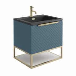 Harbour Symmetry 600mm Wall Hung Vanity Unit With Brushed Brass Frame Shelf And Handle - Grey Basin & Matt Twilight Blue Unit 9 Harbour Symmetry 600mm Wall Hung Vanity Unit With Brushed Brass Frame Shelf And Handle - Grey Basin & Matt Twilight Blue Unit -TAP WAREHOUSE Shop harbour symmetry 600mm blue unit grey basin brushed brass frame cutout