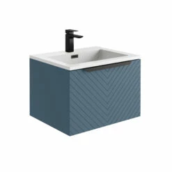 Harbour Symmetry 600mm Wall Hung Vanity Unit With Matt Black Handle - Grey Basin & Matt Pastel Pink Unit -TAP WAREHOUSE Shop harbour symmetry 600mm blue unit white basin black handle cutout