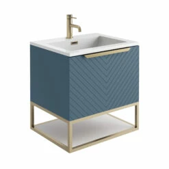 Harbour Symmetry 600mm Wall Hung Vanity Unit With Brushed Brass Frame Shelf And Handle - Grey Basin & Matt Twilight Blue Unit 10 Harbour Symmetry 600mm Wall Hung Vanity Unit With Brushed Brass Frame Shelf And Handle - Grey Basin & Matt Twilight Blue Unit -TAP WAREHOUSE Shop harbour symmetry 600mm blue unit white basin brushed brass frame cutout