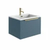 Harbour Symmetry 600mm Wall Hung Vanity Unit With Brushed Brass Handle - Grey Basin & Matt Pastel Pink Unit