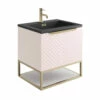 Harbour Symmetry 600mm Wall Hung Vanity Unit With Brushed Brass Frame Shelf And Handle - Grey Basin & Matt Twilight Blue Unit 1 Harbour Symmetry 600mm Wall Hung Vanity Unit With Brushed Brass Frame Shelf And Handle - Grey Basin & Matt Twilight Blue Unit -TAP WAREHOUSE Shop harbour symmetry 600mm pink unit grey basin brushed brass frame cutout