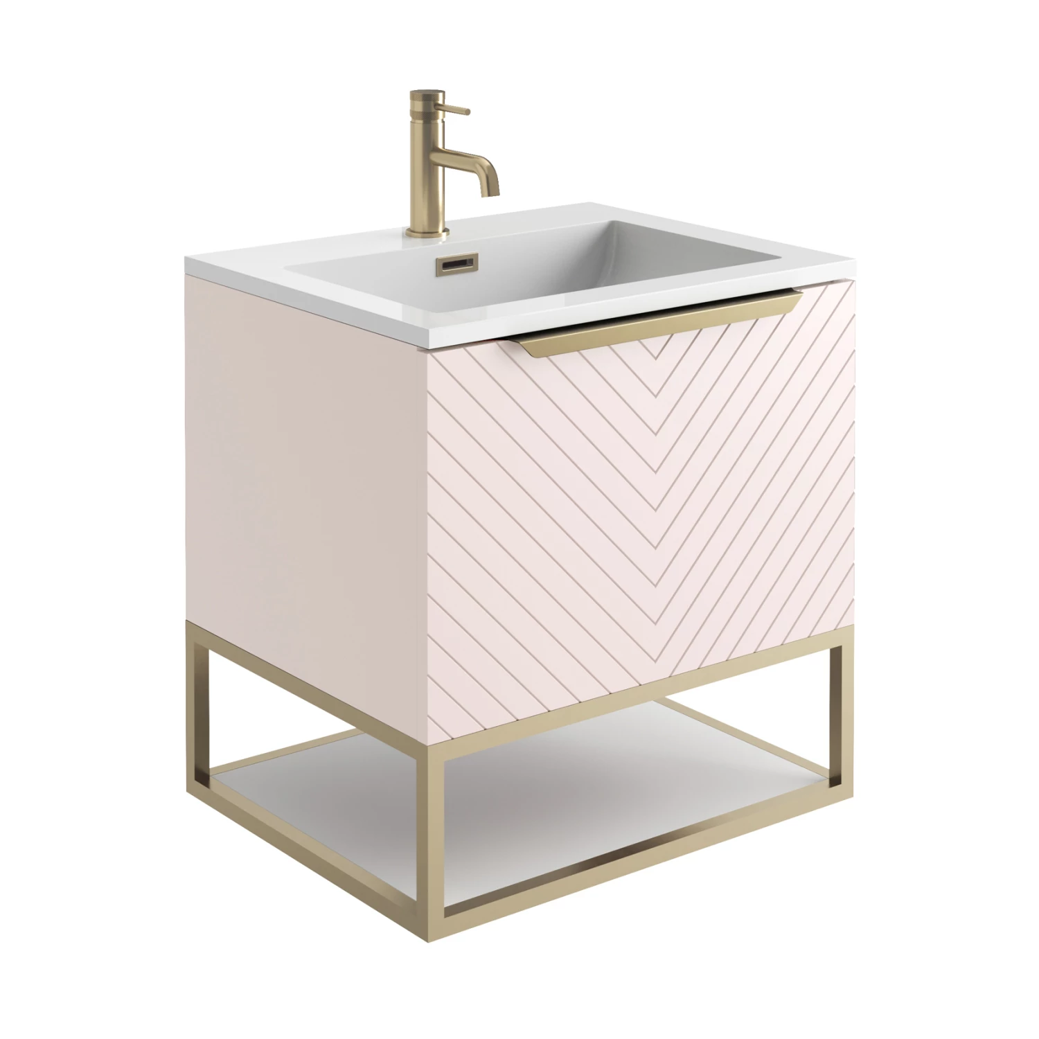 Harbour Symmetry 600mm Wall Hung Vanity Unit With Brushed Brass Frame Shelf And Handle - Grey Basin & Matt Twilight Blue Unit 4 Harbour Symmetry 600mm Wall Hung Vanity Unit With Brushed Brass Frame Shelf And Handle - Grey Basin & Matt Twilight Blue Unit - Image 2