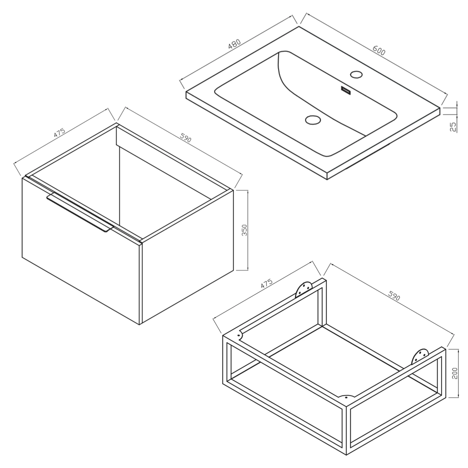 Harbour Symmetry 600mm Wall Hung Vanity Unit With Brushed Brass Frame Shelf And Handle - Grey Basin & Matt Twilight Blue Unit 7 Harbour Symmetry 600mm Wall Hung Vanity Unit With Brushed Brass Frame Shelf And Handle - Grey Basin & Matt Twilight Blue Unit - Image 5