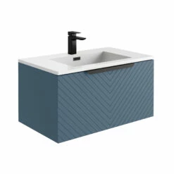 Harbour Symmetry 800mm Wall Hung Vanity Unit With Matt Black Handle - Grey Basin & Matt Twilight Blue Unit -TAP WAREHOUSE Shop harbour symmetry 800mm blue unit white basin black handle cutout
