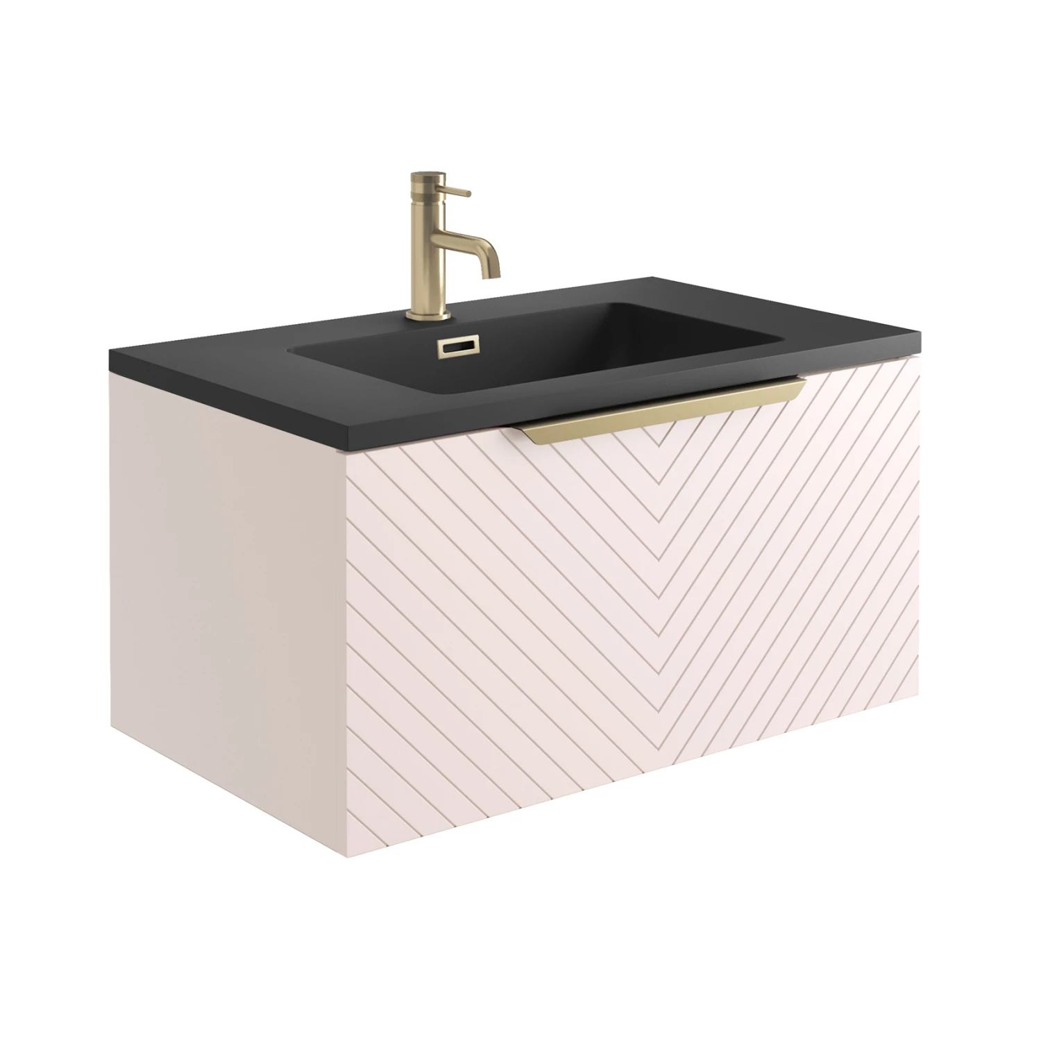 Harbour Symmetry 800mm Wall Hung Vanity Unit With Brushed Brass Handle - White Basin & Matt Pastel Pink Unit 6 Harbour Symmetry 800mm Wall Hung Vanity Unit With Brushed Brass Handle - White Basin & Matt Pastel Pink Unit - Image 4