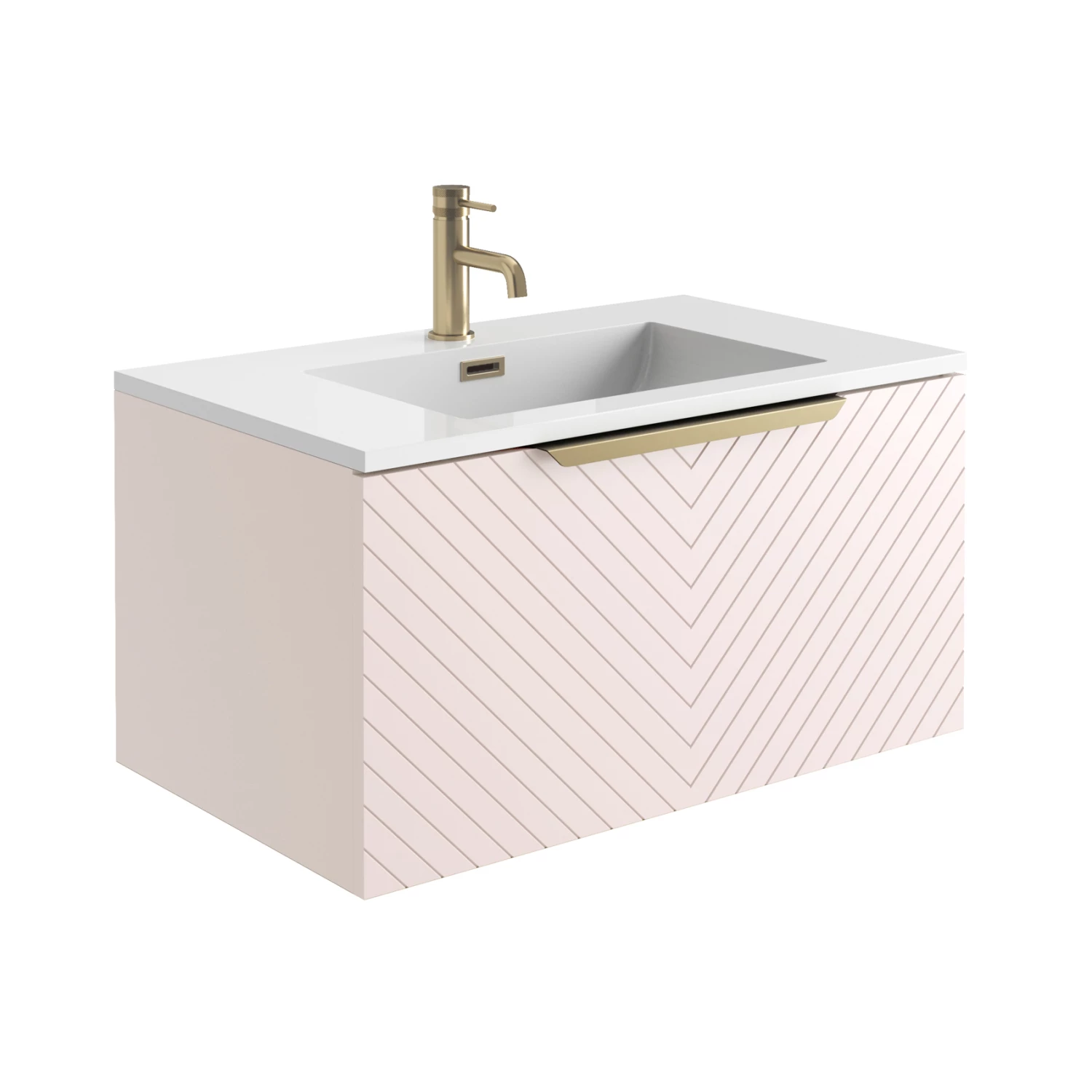 Harbour Symmetry 800mm Wall Hung Vanity Unit With Brushed Brass Handle - White Basin & Matt Pastel Pink Unit 5 Harbour Symmetry 800mm Wall Hung Vanity Unit With Brushed Brass Handle - White Basin & Matt Pastel Pink Unit - Image 3