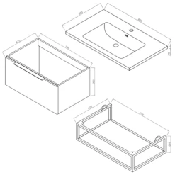 Harbour Symmetry 800mm Wall Hung Vanity Unit With Matt Black Frame Shelf And Handle - White Basin & Matt Pastel Pink Unit -TAP WAREHOUSE Shop harbour symmetry 800mm unit basin and frame tech