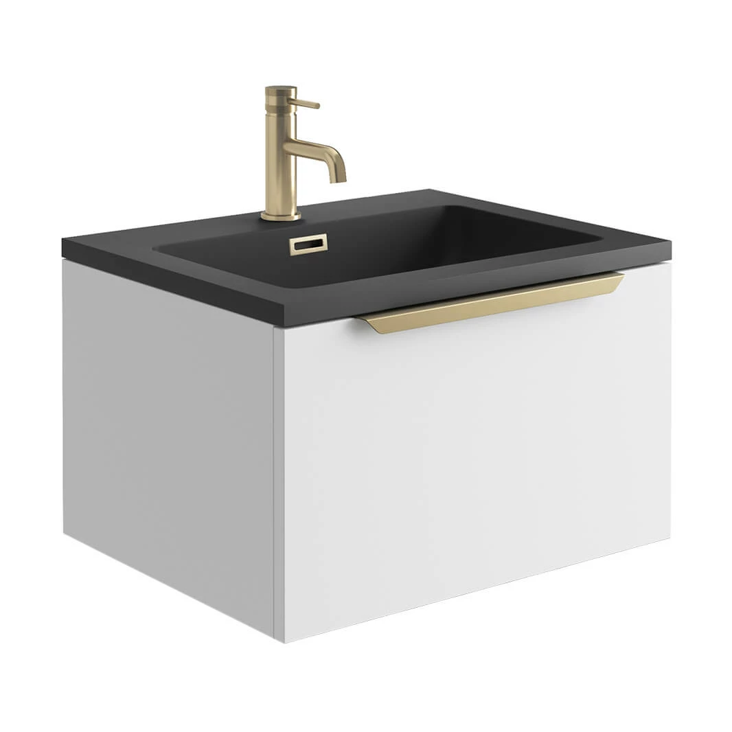 Harbour Virtue 600mm Wall Hung Vanity Unit With LED Illumination & Grey Basin - Grey Oak & Brushed Brass Handle 10 Harbour Virtue 600mm Wall Hung Vanity Unit With LED Illumination & Grey Basin - Grey Oak & Brushed Brass Handle - Image 8