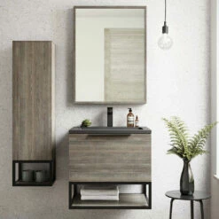 Harbour Virtue Mirror With Matt Grey Frame - 800 X 600mm 26 Harbour Virtue Mirror With Matt Grey Frame - 800 X 600mm -TAP WAREHOUSE Shop harbour virtue 600mm wall hung grey oak vanity unit black framed shelf lifestyle