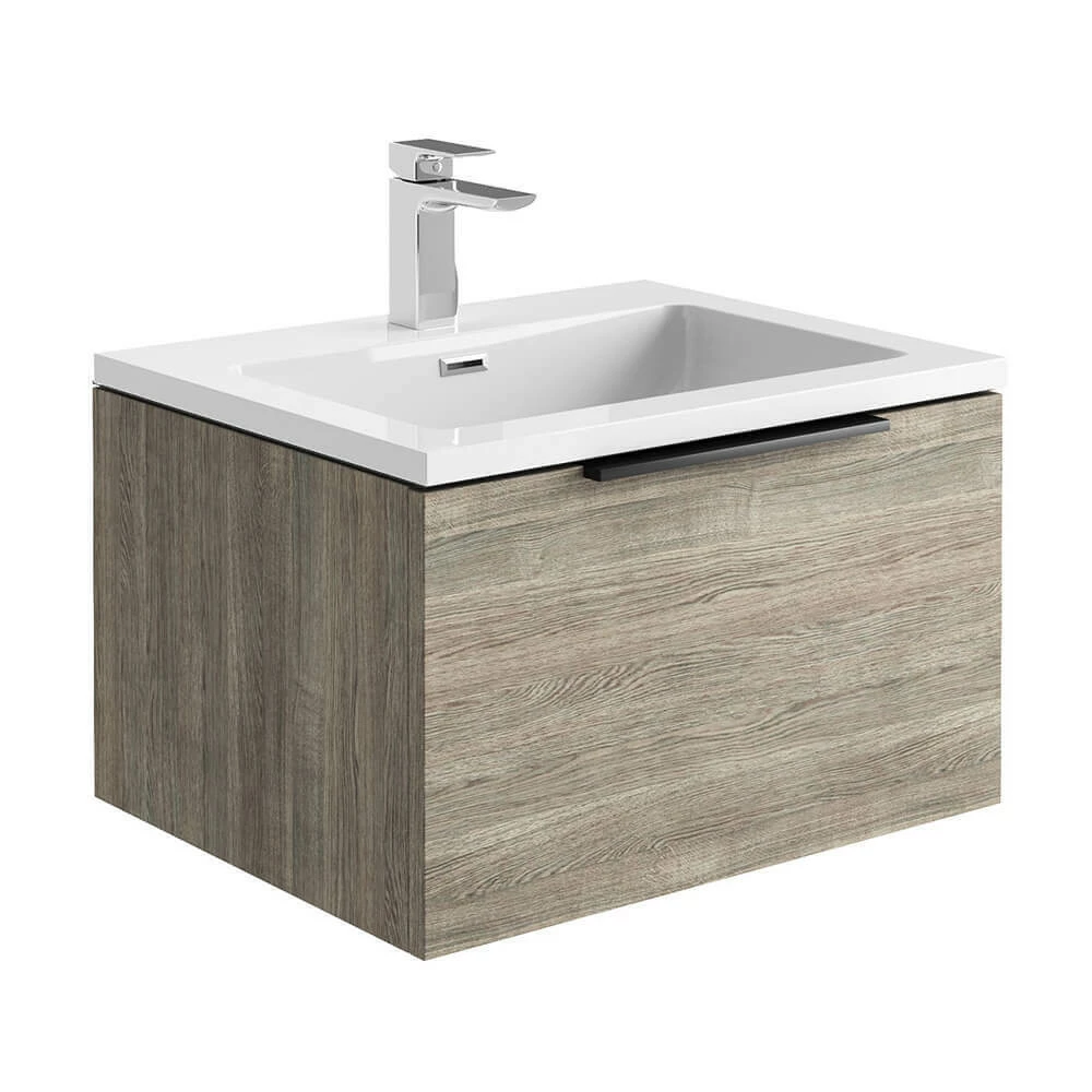 Harbour Virtue 600mm Wall Hung Vanity Unit With LED Illumination & White Basin - Rustic Oak & Matt Black Handle 10 Harbour Virtue 600mm Wall Hung Vanity Unit With LED Illumination & White Basin - Rustic Oak & Matt Black Handle - Image 8
