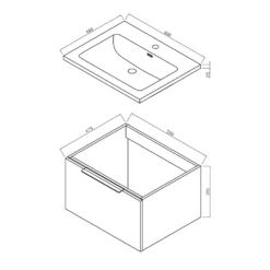 Harbour Virtue 600mm Wall Hung Vanity Unit With LED Illumination & Grey Basin - Grey Oak & Brushed Brass Handle 23 Harbour Virtue 600mm Wall Hung Vanity Unit With LED Illumination & Grey Basin - Grey Oak & Brushed Brass Handle -TAP WAREHOUSE Shop harbour virtue 600mm wall hung vanity unit technical drawing 1