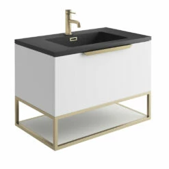 Harbour Virtue 800mm Wall Hung Vanity Unit With LED Illumination, Brushed Brass Frame Shelf & White Basin - Matt Grey & Brushed Brass Handle 19 Harbour Virtue 800mm Wall Hung Vanity Unit With LED Illumination, Brushed Brass Frame Shelf & White Basin - Matt Grey & Brushed Brass Handle -TAP WAREHOUSE Shop harbour virtue 800 matt white unit grey basin brushed brass frame cutout
