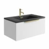 Harbour Virtue 800mm Wall Hung Vanity Unit With LED Illumination & Grey Basin - Rustic Oak & Brushed Brass Handle 1 Harbour Virtue 800mm Wall Hung Vanity Unit With LED Illumination & Grey Basin - Rustic Oak & Brushed Brass Handle -TAP WAREHOUSE Shop harbour virtue 800 matt white unit grey basin brushed brass handle cutout